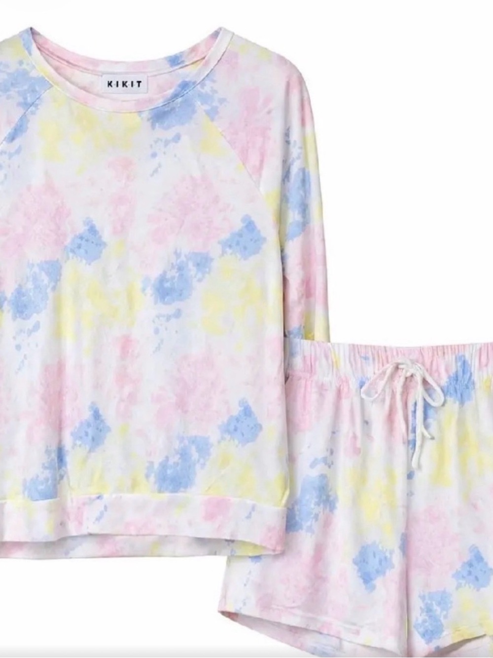 KIKIT Pastel Tie-Dye Long Sleeve Pajama Set - Pink, Blue & Yellow